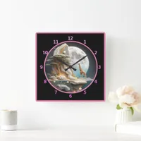 Giraffe gazes at the moonlit savannah square wall clock