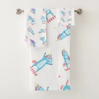 Many Moods of a Pink, Blue, and Purple Unicorn Bath Towel Set