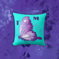 Pretty Butterflies in Purple on Teal Monogram | Throw Pillow