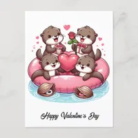 Adorable Otter family Valentine Postcard