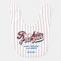 Big One Baseball Rookie Of The Year First Birthday Baby Bib