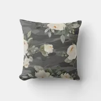 Peony Grey Camo Throw Pillow