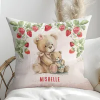 Strawberry and Bear Throw Pillow