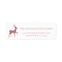 Christmas Rose Gold Pink Faux Glitter Reindeer Label