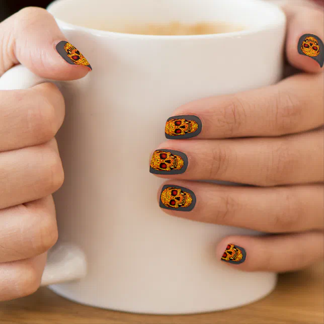 Frightening Halloween skull with red eyes  Minx Nail Art