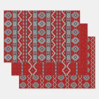 Southwest Mesas Turquoise & Red Geometric Patterns Wrapping Paper Sheets