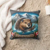 Canadian Beaver Swimming in Mountain Lake Throw Pillow