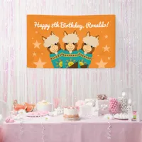 Cute Happy Birthday Boy Alpacas in Teal Serapes Banner