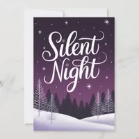 Elegant Winter Night Scene Purple Holiday Card