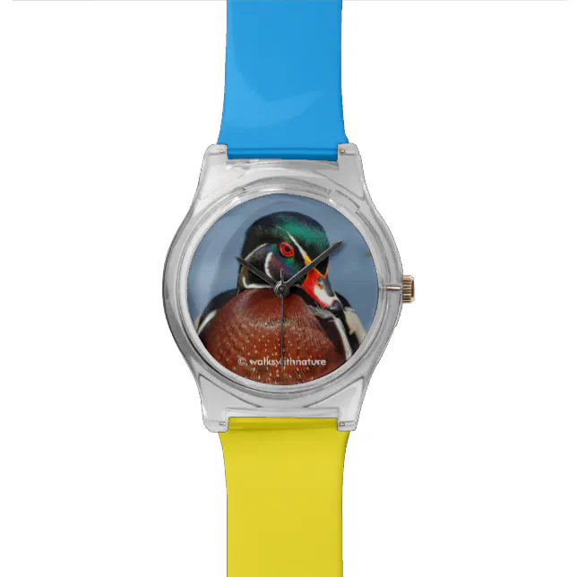 Beautiful Pensive Wood Duck in the Marsh Wrist Watch