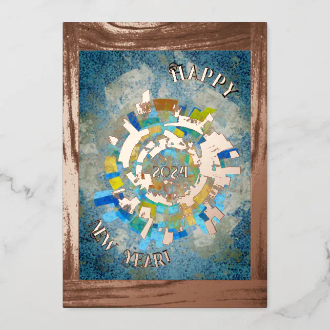 The earth in 2024 - abstract -  happy new year foil invitation