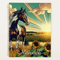 Pinto Horse in a Sunflower Field Personalized Planner