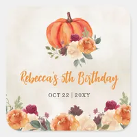 Fall Burnt Orange Pumpkin Patch Birthday Square Sticker