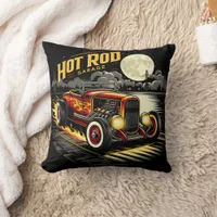 Classic hot rod cruising along the moonlit highway throw pillow