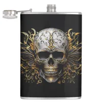  Intricate Gold Smiling Tribal Skull Flask