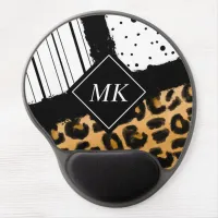 Leopard and Black and White Polka Dots Monogrammed Gel Mouse Pad