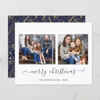 BUDGET Navy Blue Gold Script Merry Christmas