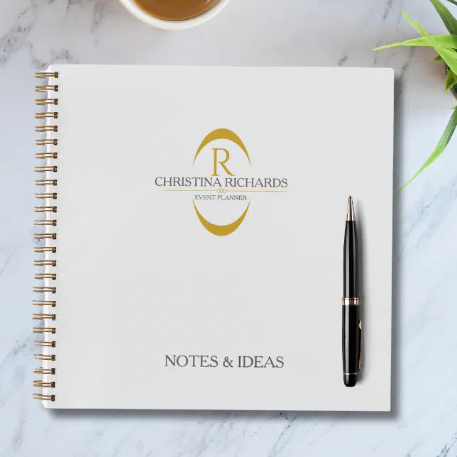 Gold Monogram Grey Modern Elegant Business Notebook