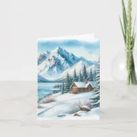 Serene Winter Lake Watercolor Blank Note Card