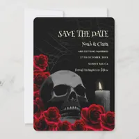 Black red Dark Gothic Skull and Roses Halloween Save The Date