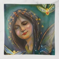 Ethereal Fairy Girl and Golden Butterfly Trinket Tray