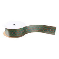 Southwestern Copper Teal Geometric Pattern Satin Ribbon