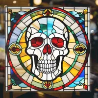 Halloween Stained Glass Mosaic Skull Colorful Window Cling