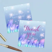 Boho Purple Pink Feathers Sparkles Thank You Note Card