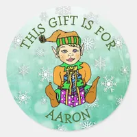 This Gift is For, Boy Elf with Gift Classic Round Sticker