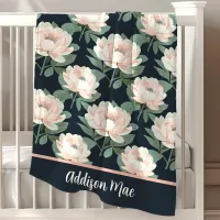 Blush Pink And Navy Blue Peonies Floral Girl Baby Blanket