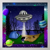 UFO Extraterrestrial Abduction Alien with Planets Poster