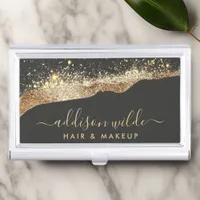 Stunning Black And Gold Glitter Trendy Script Business Card Case