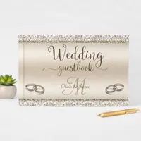 Glamour Champagne Damask Metallic Wedding Guest Book