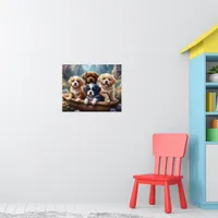 Cute puppies in a basket poster