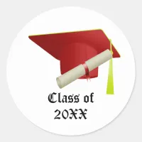 Graduation Class of 20XX Red Cap Classic Round Sticker