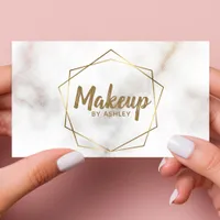 Makeup Artist Gold Marble Geometric Terrarium Business Card