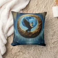 Eagle Perched in Celestial Landscape at Night Throw Pillow