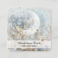 *~* Crystals Floral Crescent Moon Flowers QR AP70 Square Business Card