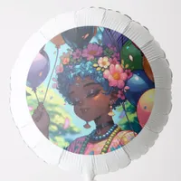 Pretty Black Anime Girl with Birthday  Balloon