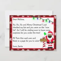 Letter from Santa for Kids + Coloring Page on Back Postcard