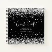 Silver Glitter Black 50th Birthday Guest Notebook