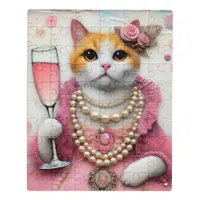 Adorable Cat Pink Dress With Pearls with Drink Jigsaw Puzzle