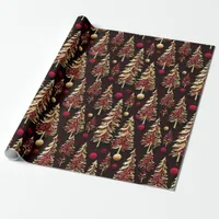 Classy Black, Burgundy and Gold Christmas Tree Wrapping Paper