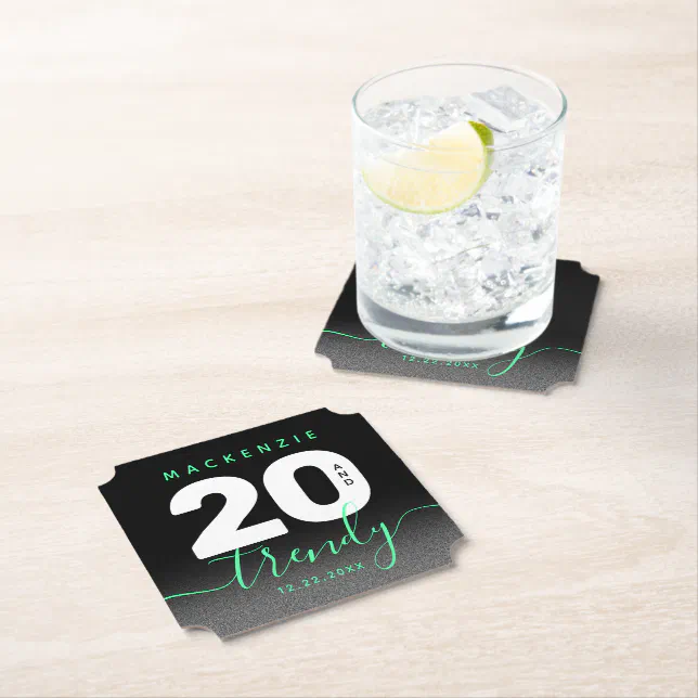 Modern Girly Mint Green 20 and Trendy Paper Coaster