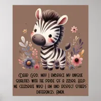 Woodland Zebra Kids Christian Prayer on Brown | Poster