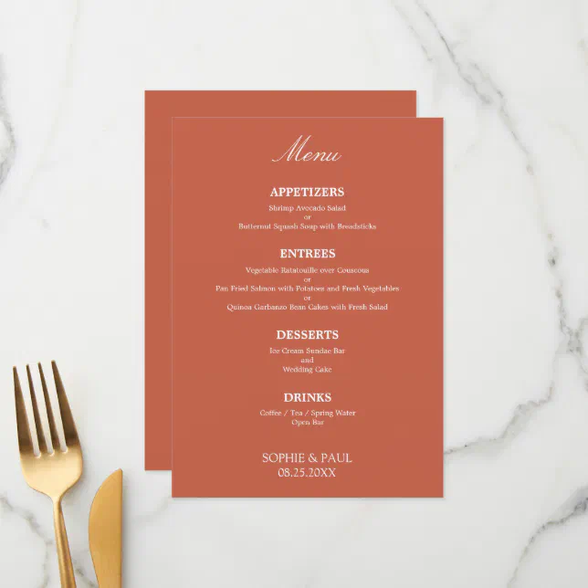 Stylish Elegant Terracotta Wedding Menu