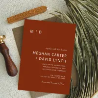 Rustic Terracotta Modern Monogram Wedding Invitation