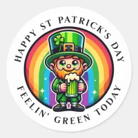 Happy St Patrick's Day Leprechaun with Green Beer Classic Round Sticker