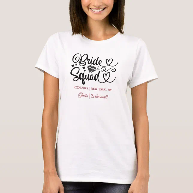 Retro 70s Bride Squad Bridesmaid Name Bachelorette T-Shirt