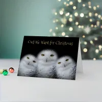 Funny Owl We Want for Christmas Snowy Owls Family Foil Holiday Card